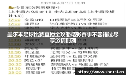 墨尔本足球比赛直播全攻略精彩赛事不容错过尽享激情时刻